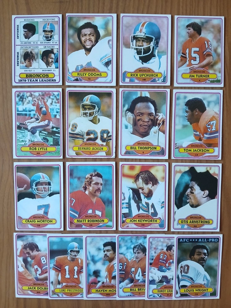 1980 Topps DENVER BRONCOS Football Cards - Lot of 18 COMPLETE TEAM SET  VG to EX