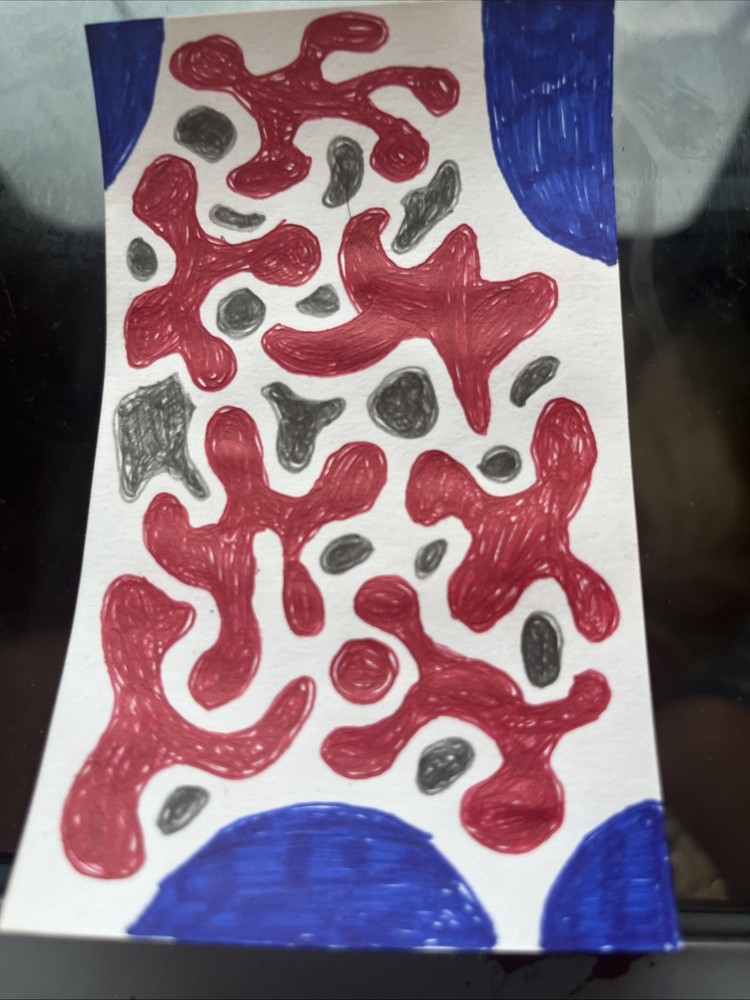 Abstract Red Blue Gray Ink Art on Paper One of a Kind-image