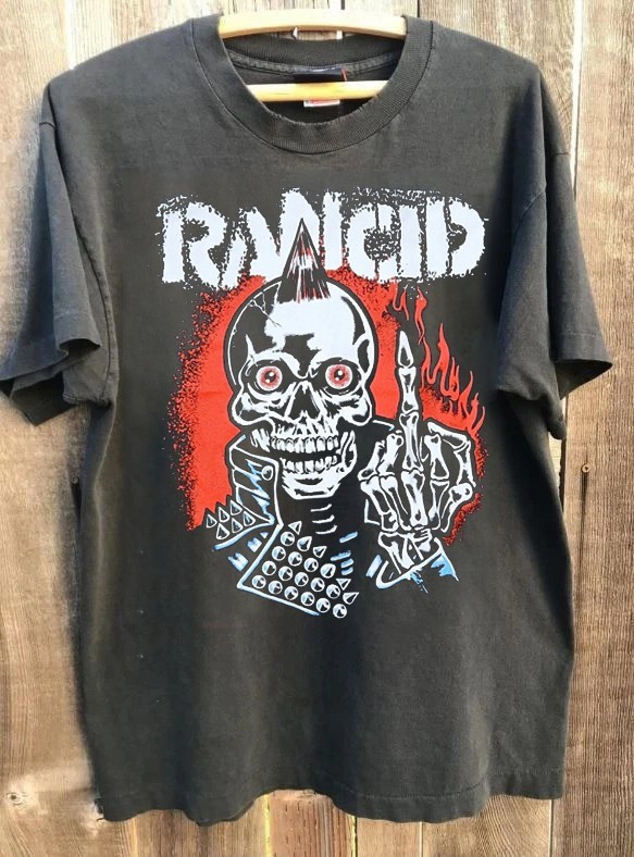 Remake Rancid Rock band Skeleton Basic Style Charcoal T shirt NH28450