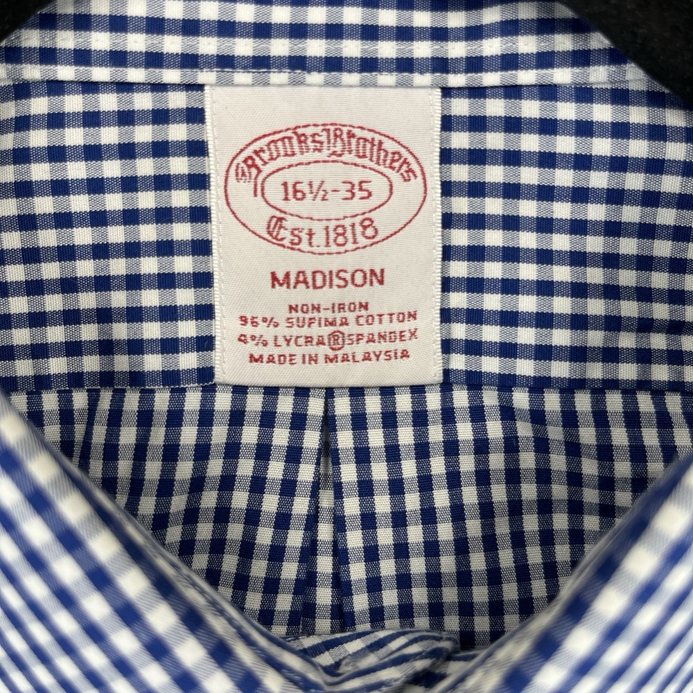 Brooks Brothers Madison blue Gingham check Dress Shirt Mens L Button Up