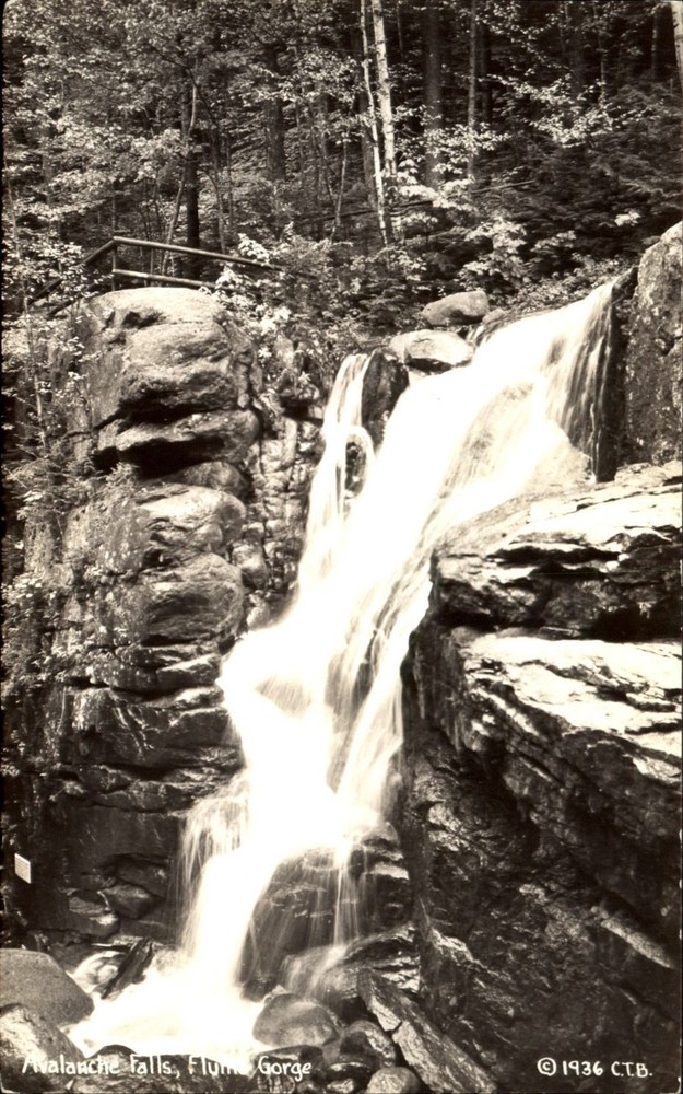 Avalanche Falls Flume Gorge Franconia Notch White Mts NH RPPC cr1936