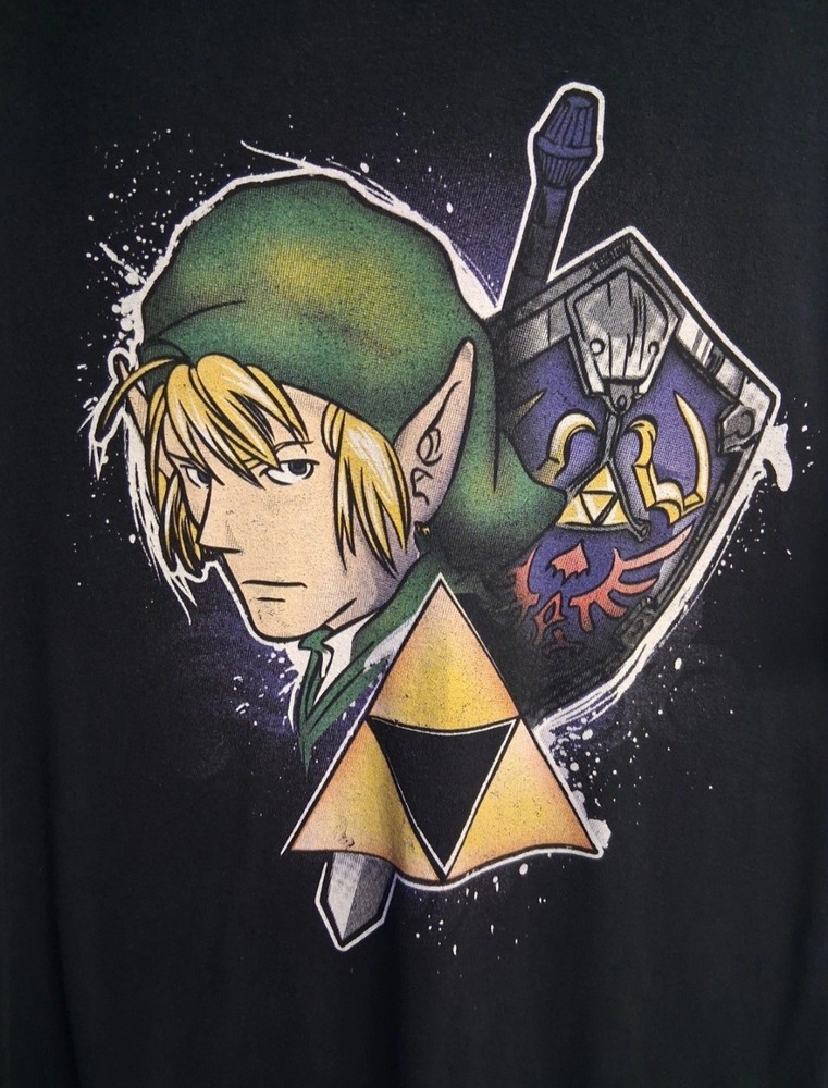 Nintendo Legend of Zelda Link Triforce Graphic Tee Shirt Mens Large Black