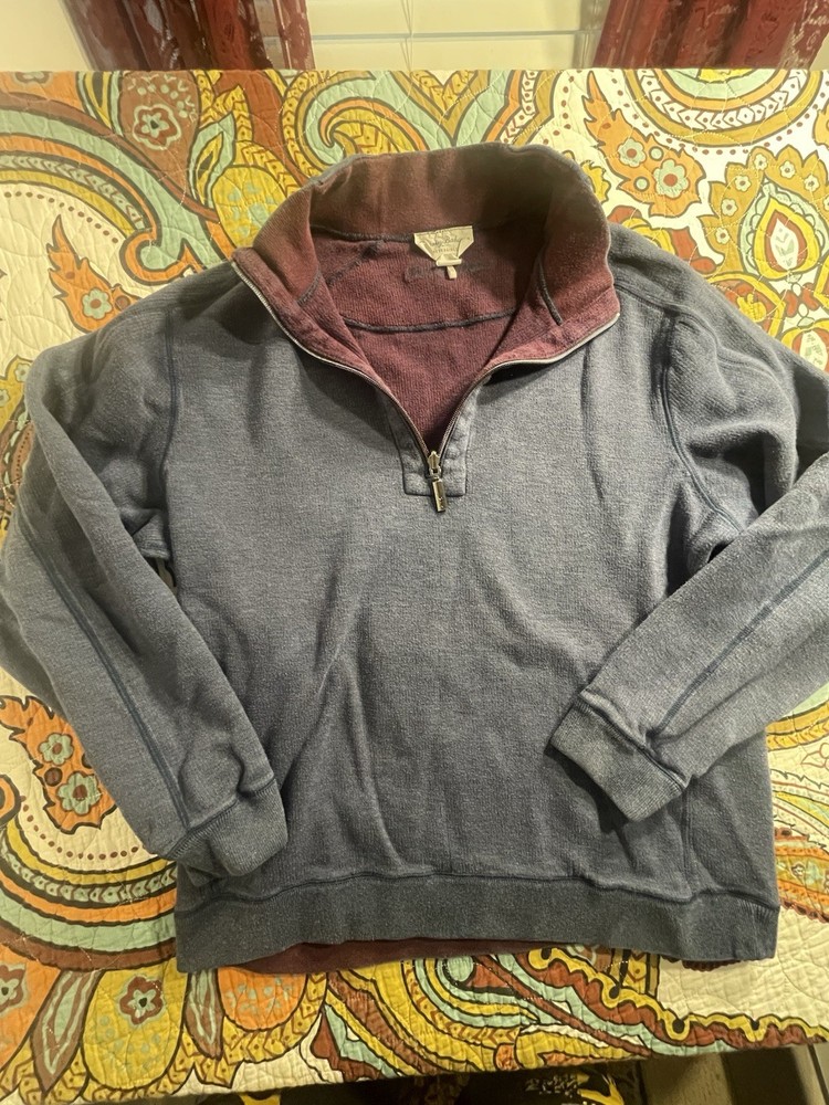 Vintage Tommy Bahama 1/4 Zip Reversible Sweater L Blue/Burgundy Cotton Pullover