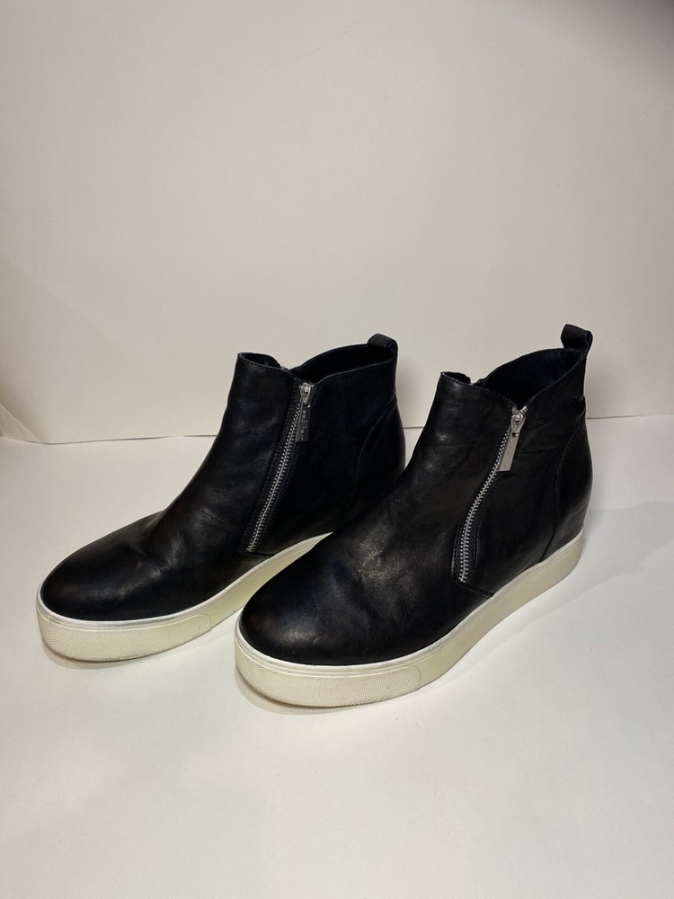 J/ Slides Sky Black Leather  Booties Fashion Sneaker Wedge Double Zip Women’s 10