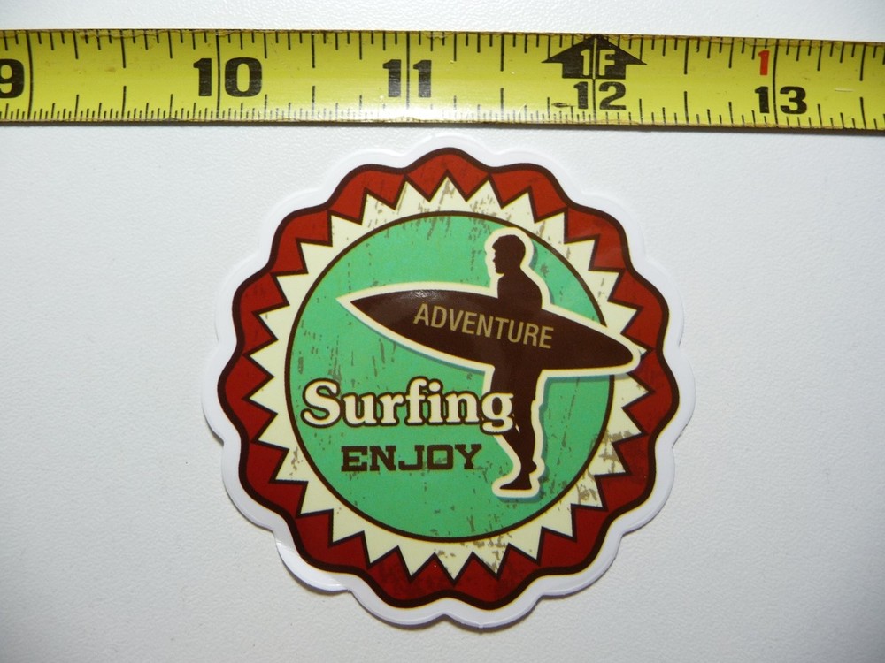 HITTING WAVES SURFBOARD STICKER DECAL FOR TRAVEL VACATION HOLIDAY
