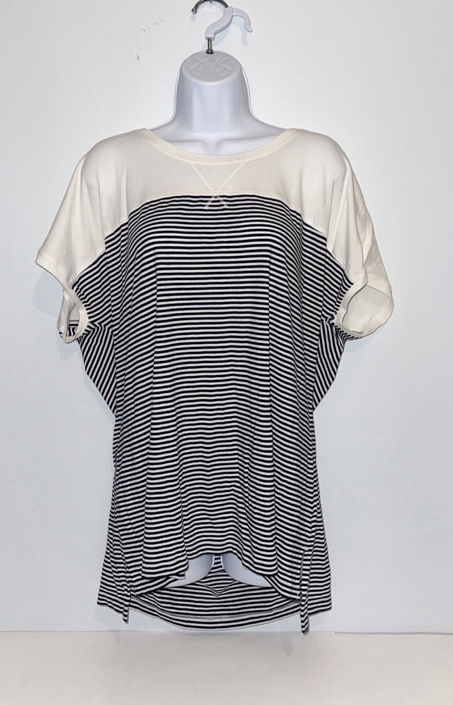 Women’s Christopher & Banks T-Shirt Size XL Black White Striped Blouse Top