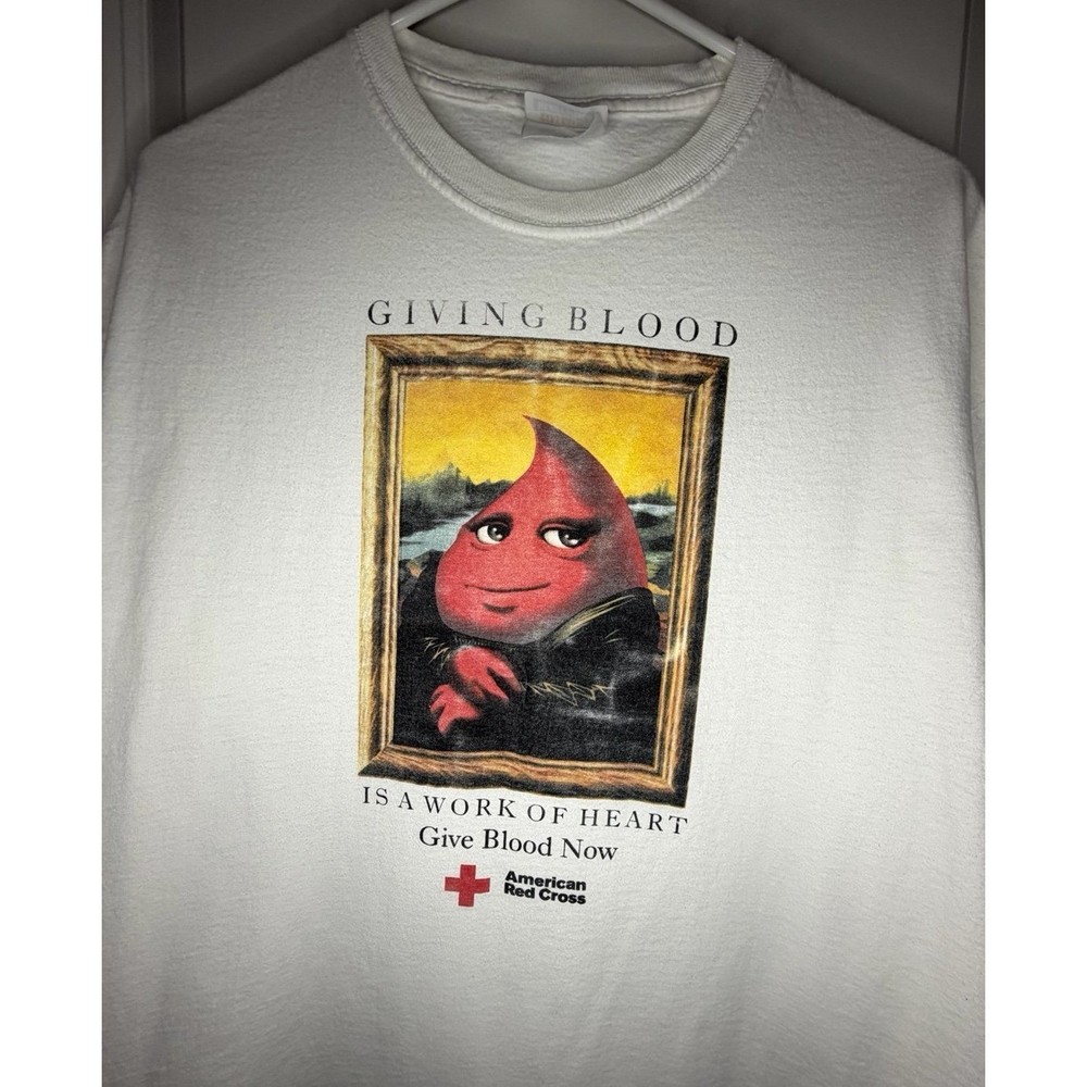 Vintage 90's Mona Lisa American Red Cross Promo Blood Potrait T-Shirt Mens XL