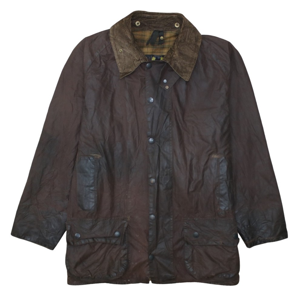 Barbour Mens Wax Jacket Brown Cord Collar Tartan Lined Field Hunting Coat XL