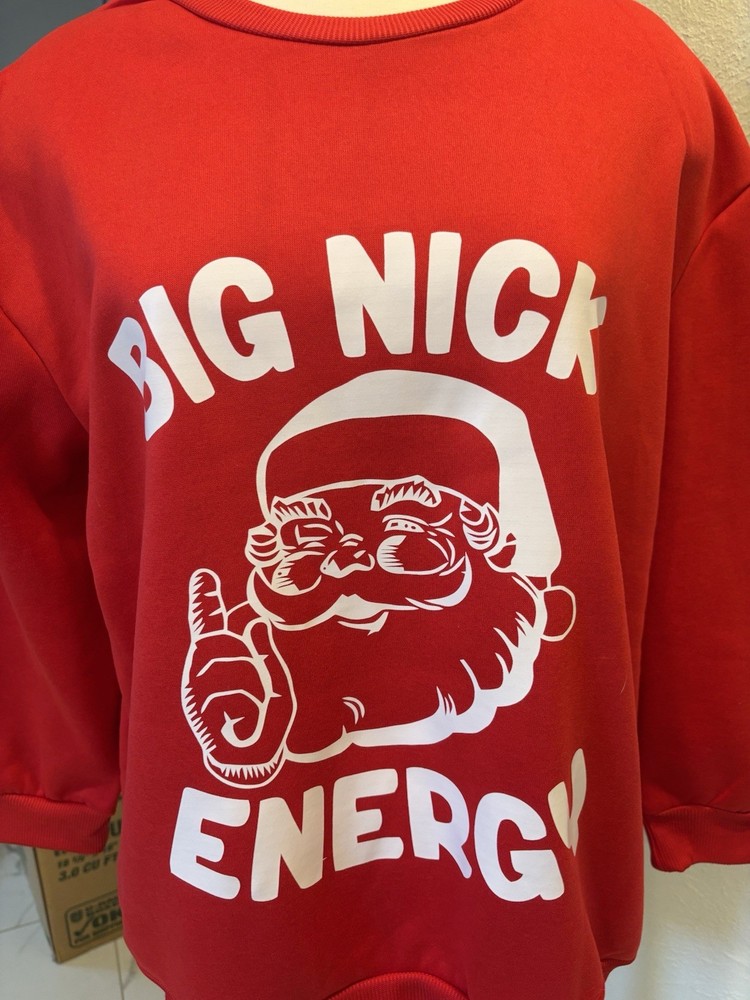Woman’s plus Red Big Nick Energy Christmas Sweatshirt 3/4 Sleeves Size 1X