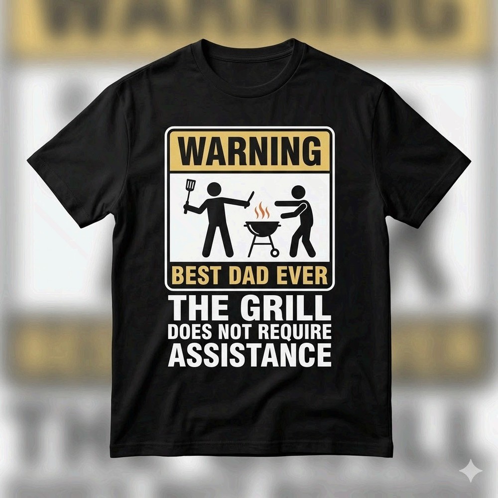 Best Dad Ever Grillmaster Warning BBQ Dad Funny Black T-Shirt
