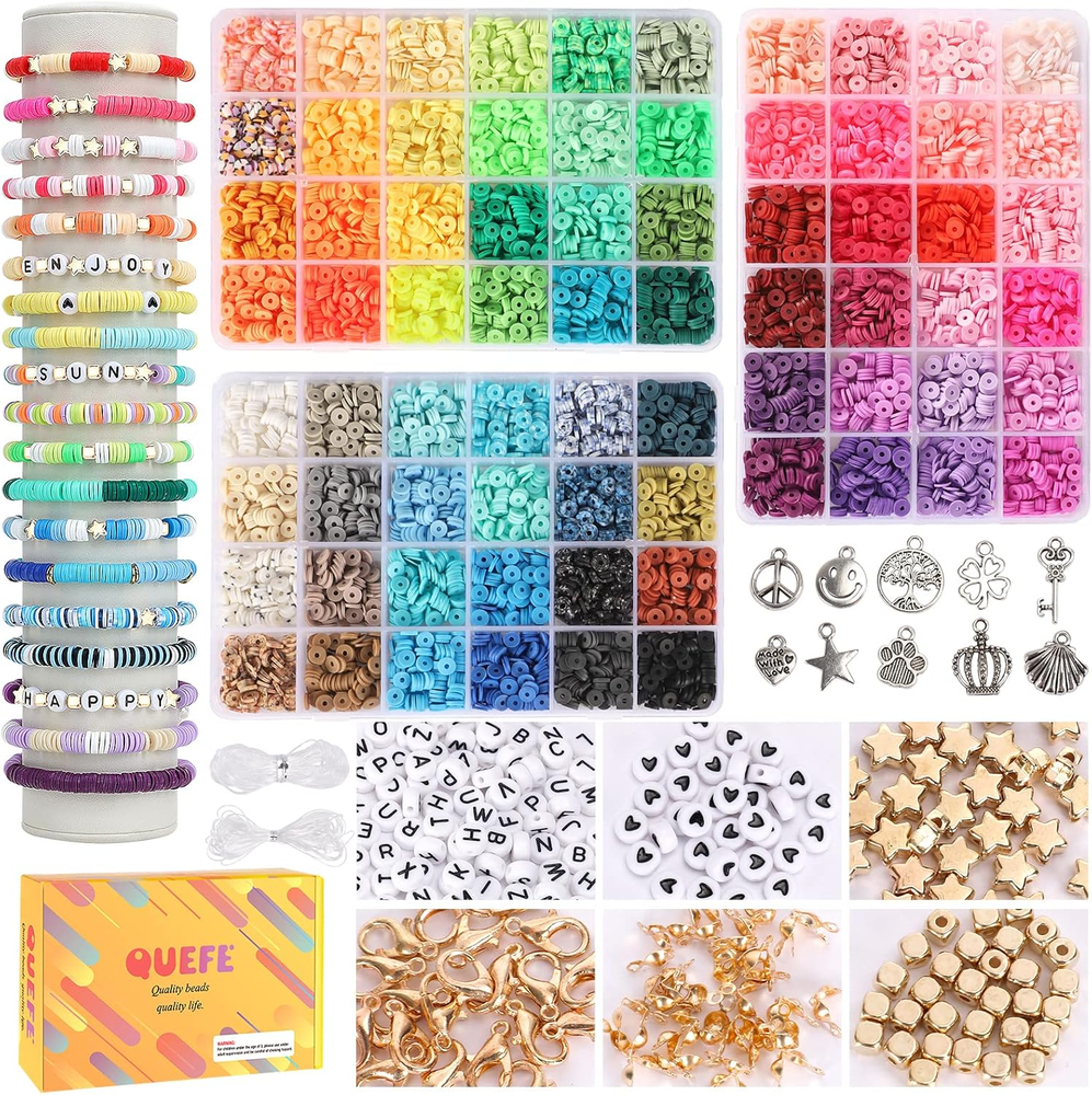 9000 Polymer Clay Beads Kit in 72 Colors for DIY Friendship Bracelets