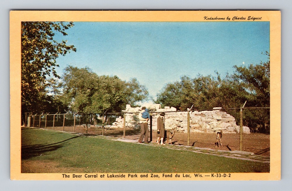 Fond du Lac WI- Wisconsin The Deer Corral At Lakeside Park Vintage Postcard
