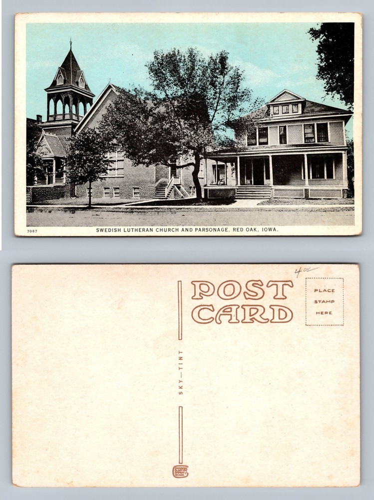 Red Oak, IA-Iowa, Swedish Lutheran Church and Parsonage Vintage Postcard