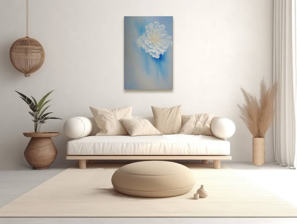Anenome Flower White & Pale Blue Wall Art Canvas Unframed Print Art