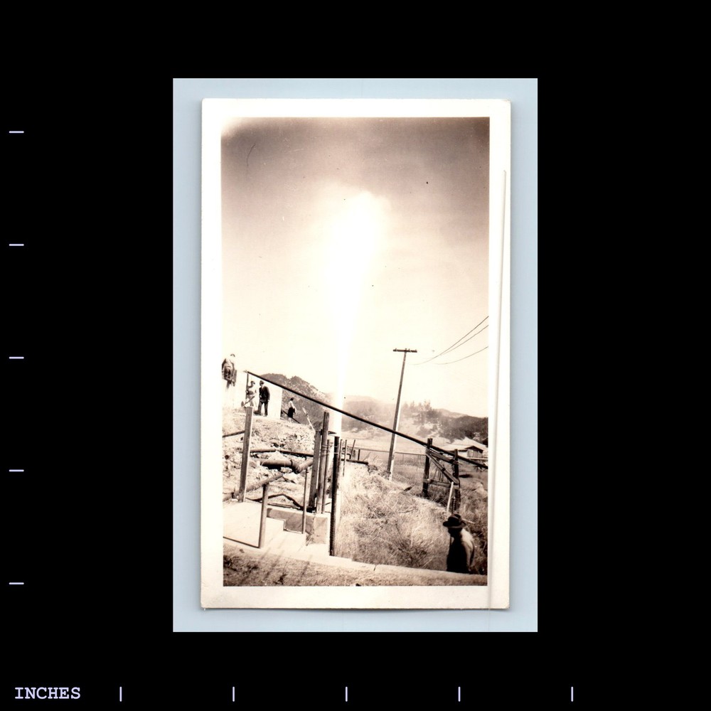 Old Vintage Photo LANDSCAPE STAIRS RAILING TELEPHONE POLE ABSTRACT