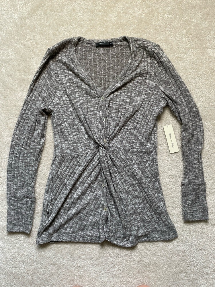 Doe And Rae Womens Tunic Top Womens Large Gray Long Sleeve V-neck Ribbed