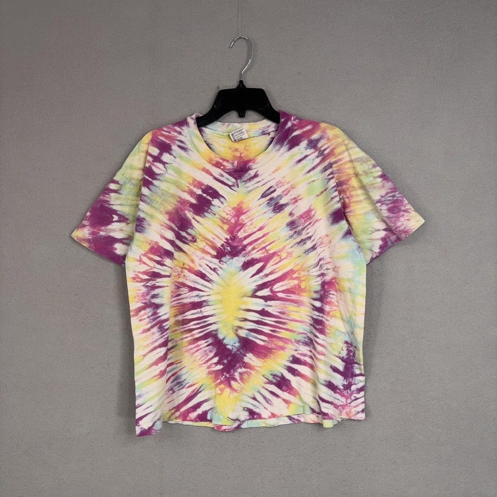 Vintage Tie Dye Shirt Mens Large Single Stitch Spiral Graphic Made in USA 90s