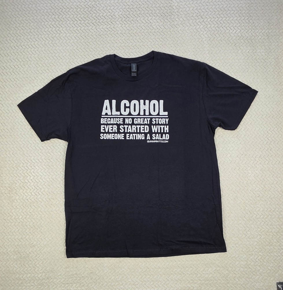 Funny Alcohol Graphic T-Shirt Men’s XL Black Humor Quote Tee Casual Cotton Shirt