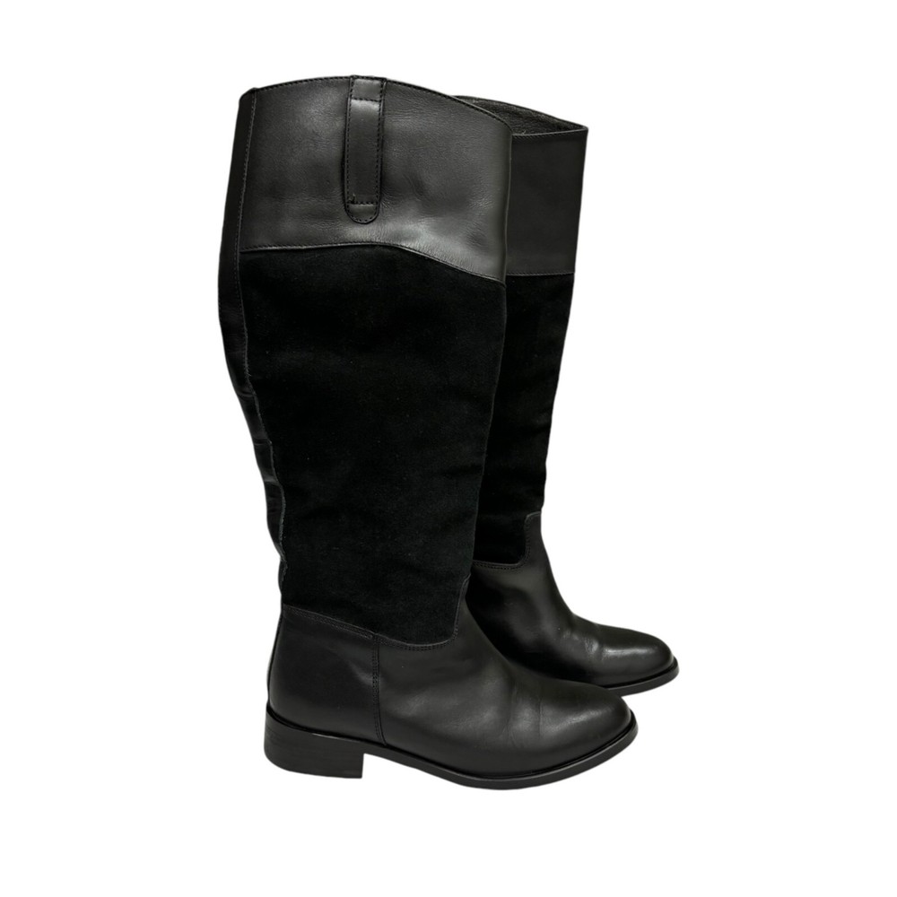 Steve Madden Ritte Black Suede Smooth Leather Pull on Tall Riding Boots Size 6.5