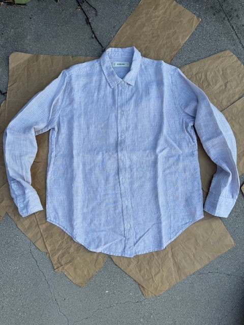 Everlane Linen Grey White Stripe Long Sleeve Button Down Shirt Vacay Women's 4