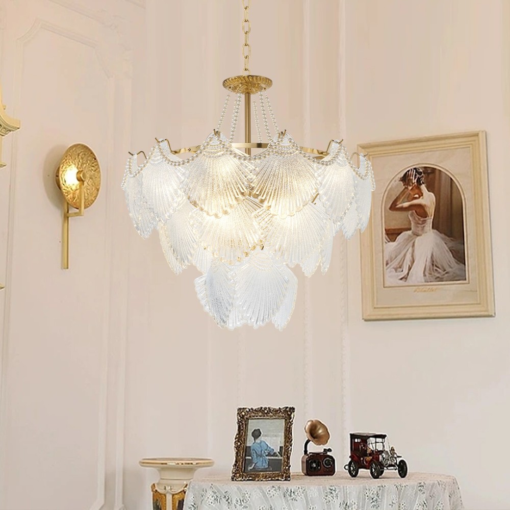 Glass Shell Gold Chandelier 24