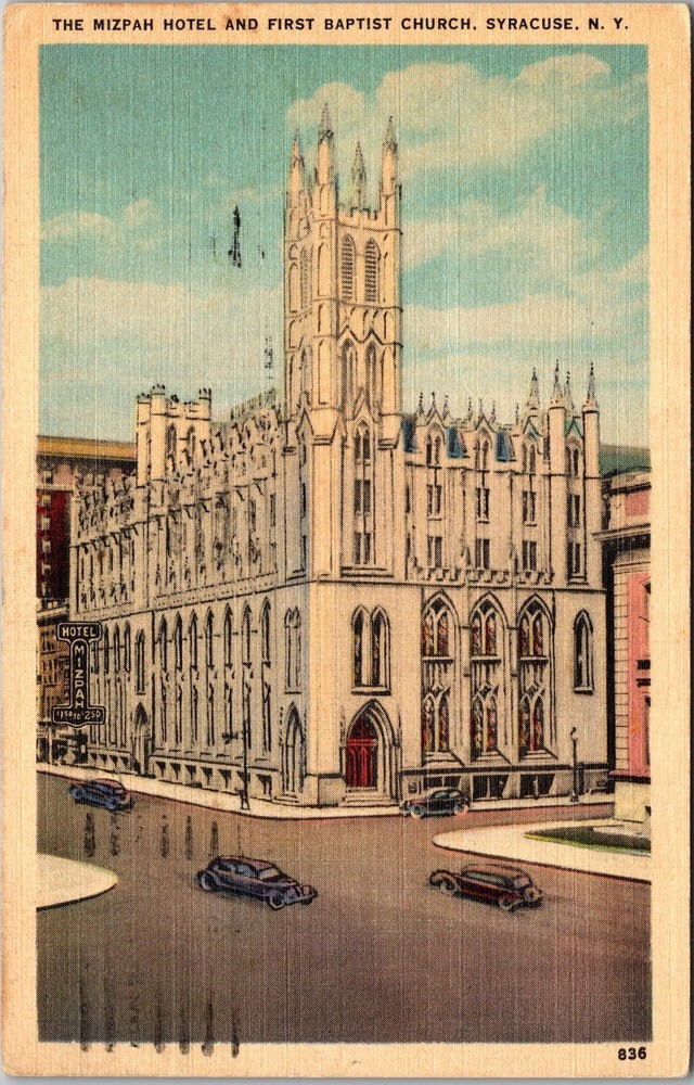 Syracuse NY-New York, Mizpah Hotel, Baptist Church, Vintage Postcard