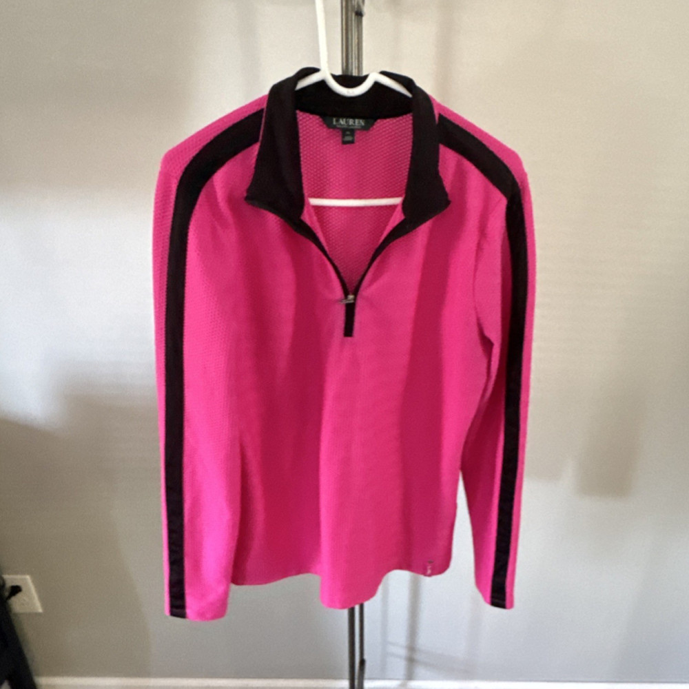 Lauren Ralph Lauren Pink Black 1/4 Zip Long Sleeve Women's Activewear Top XL