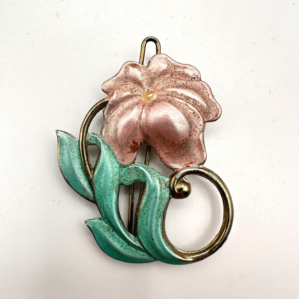 Vintage 80s Enamel Floral Brooch Pin Gold Tone Women's Classic Fashion Jewelry