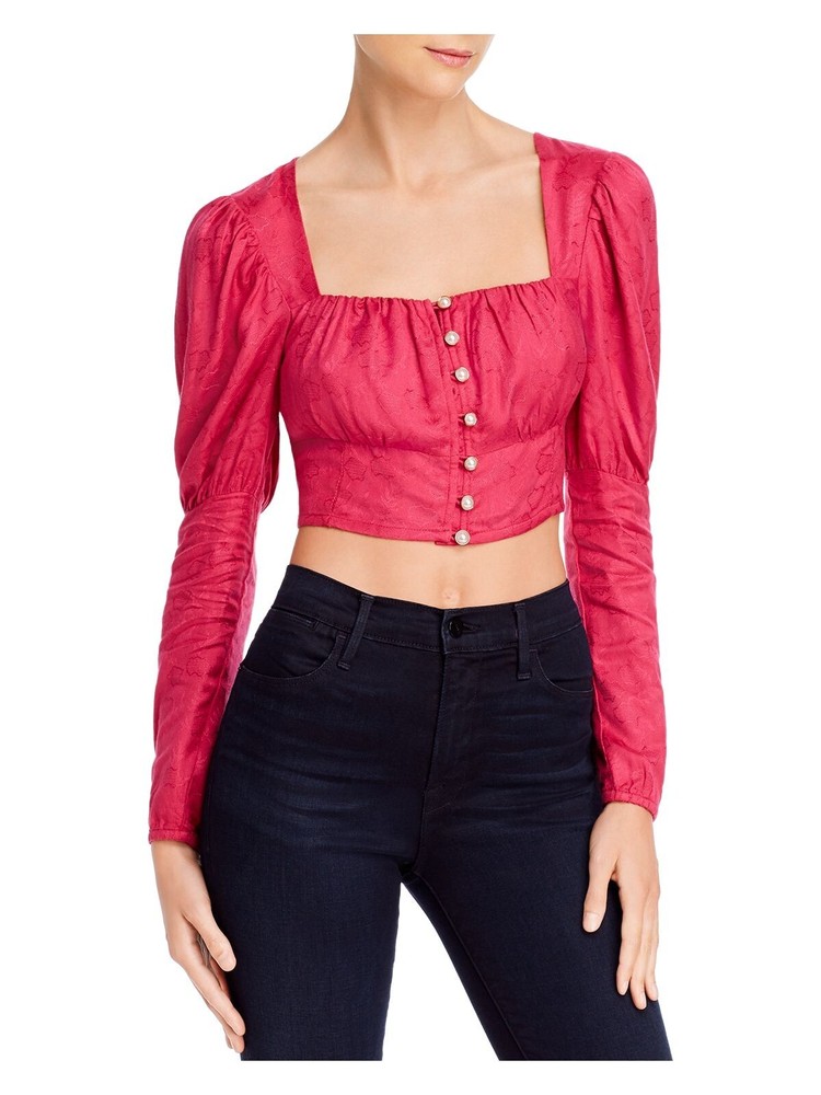 Rahi Womens Pink Patterned Long Sleeve Square Neck Top XS