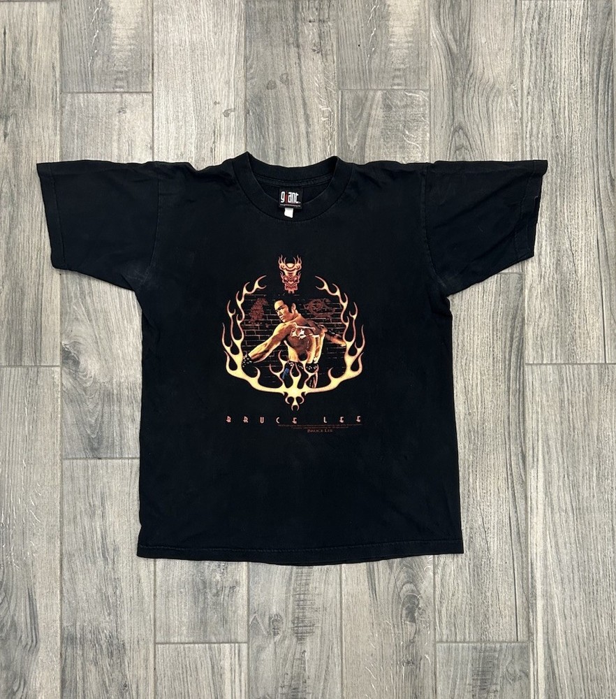Vintage 90s Bruce Lee Flame Graphic T-Shirt | Giant Tag | Size M