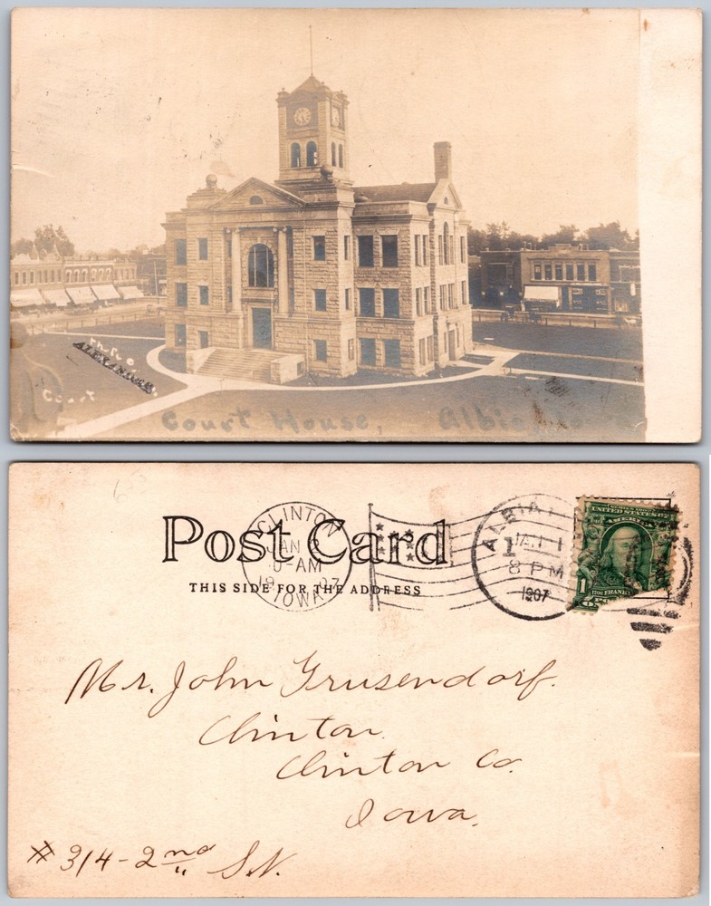 RPPC Albia IA Court House Photo Postcard