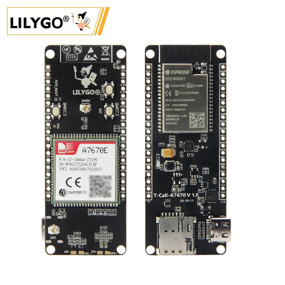 LILYGO® T-Call A7670 ESP32 Dev Board - 4G/2G LTE GSM, WiFi BT, ESP32-WROVER-E