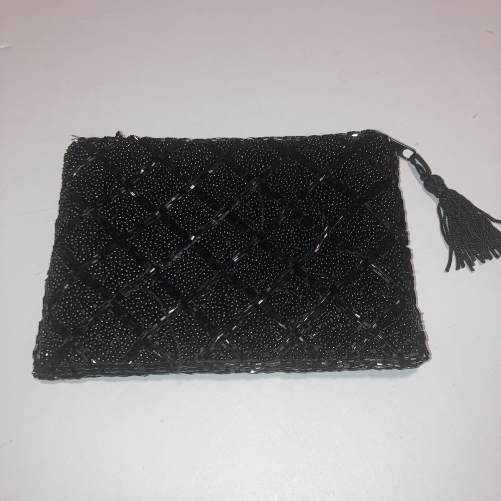Vintage Beaded Accessory Pouch With Fringe