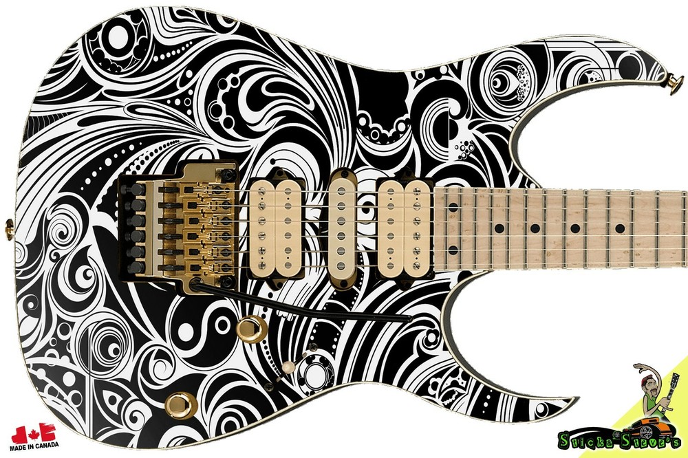 Guitar Skin Axe Wrap Re-skin Bass Reface Electric Black & White Swirl Jem 031