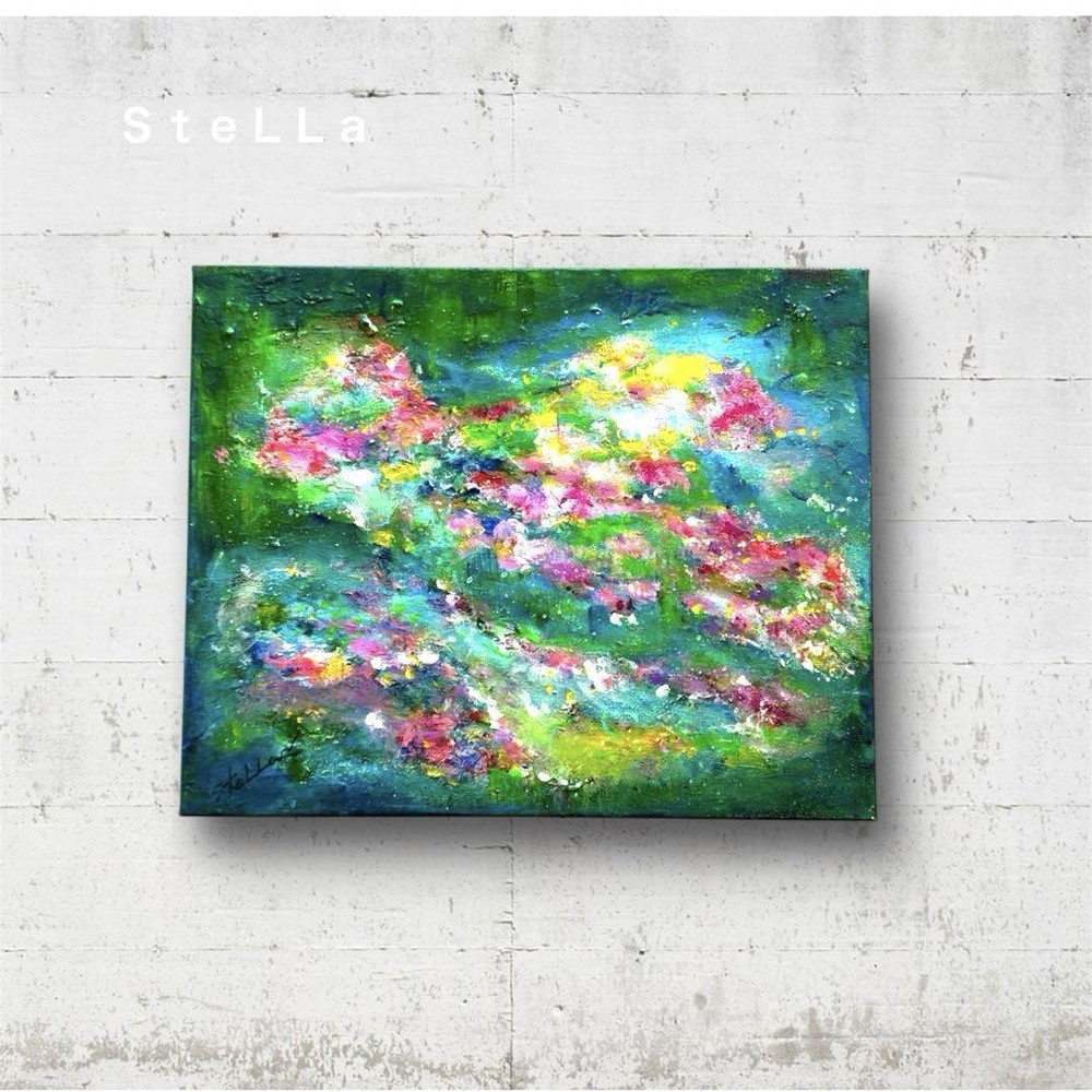 Unique Abstract Modern Art Painting The Flower Forest Green, One of a Kind-image