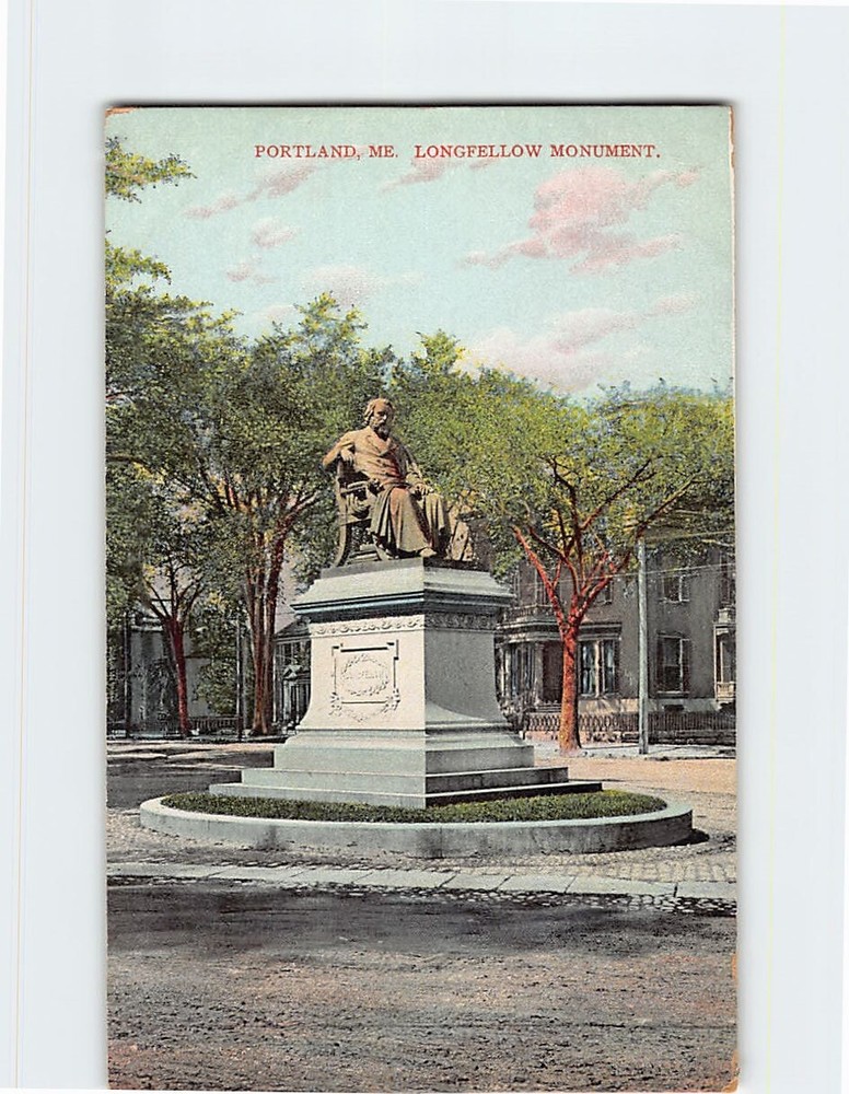 Postcard Longfellow Monument Portland Maine USA