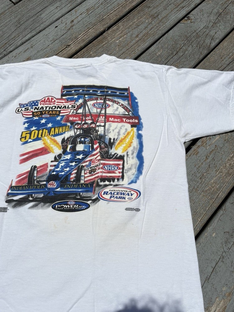 Vintage 2004 Nhra Nationals Drag Racing Distressed Tee Shirt White Indianapolis