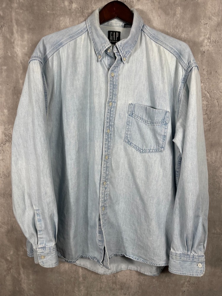 Vintage GAP Denim Shirt Mens XL Long Sleeve Blue Light Wash