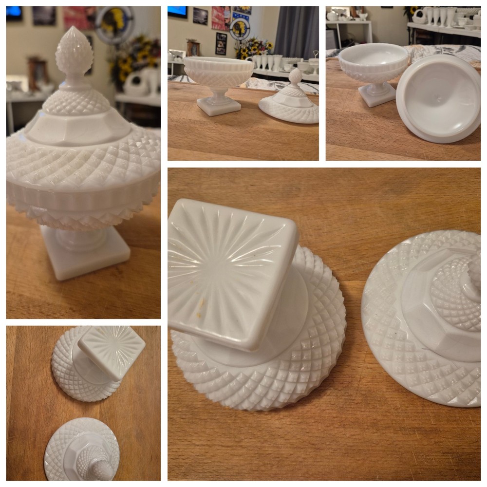 Vintage Westmooreland Milk Glass English Hobnail Covered Candy Dish