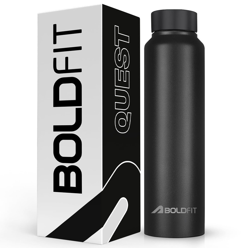 Rust Free Stainless Steel 1 Litre Water Bottle for School Office Home Gym -Black