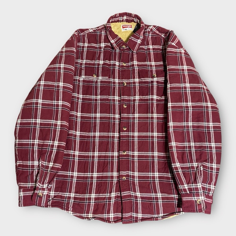 Wrangler Sherpa-Lined Red Plaid Flannel Shacket Jacket Men 2XL Cotton Blend Farm