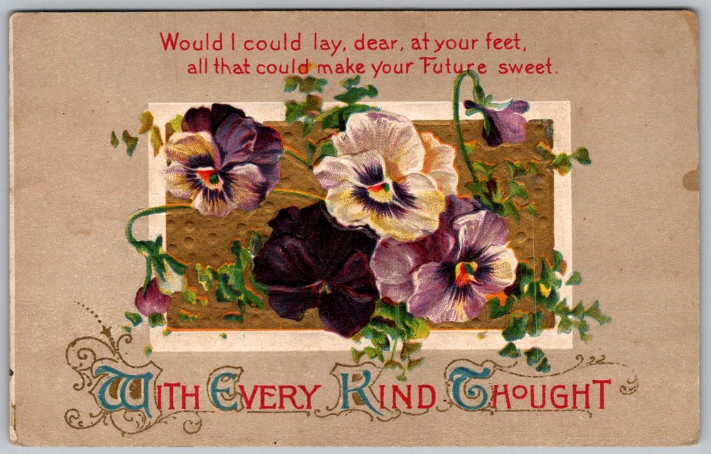 Antique Postcard Pansies Floral Greeting 1910s