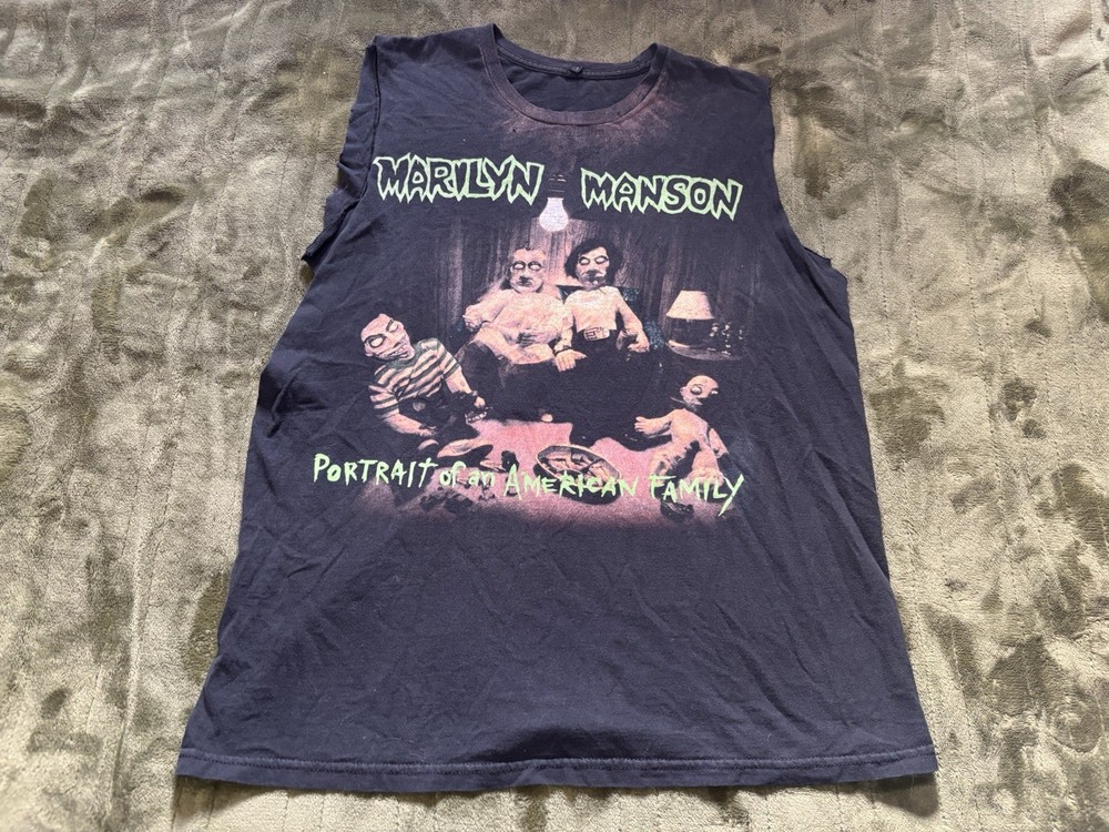 Marilyn Manson Shirt Mens Medium Black Cutoff Sleeveless 2010s Bay Island Metal
