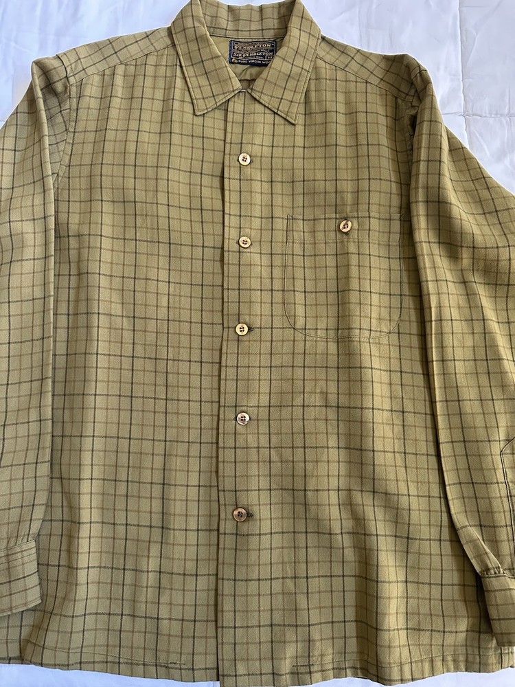 Vintage Pendleton Wool Shirt Mens M Brown Plaid 100% Virgin Wool Button USA