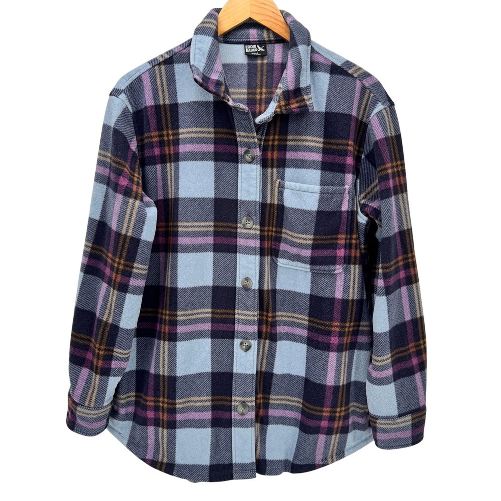 Eddie Bauer Shacket Womens Large Plaid Micro Fleece Button Up Long Sleeve COMFY