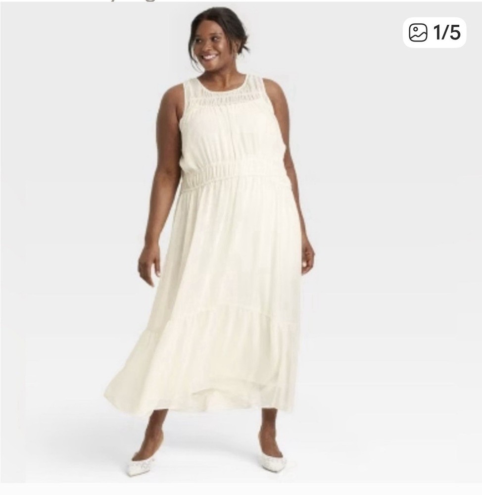 a New Day XL  Ivory Sheer Chiffon Maxi Dress Sleeveless High neck 4521