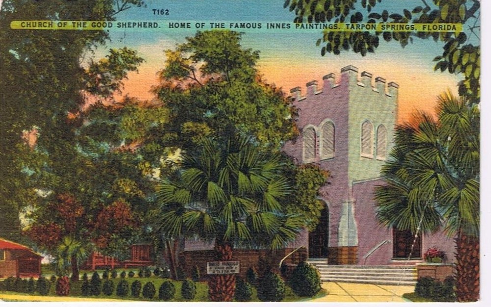 Florida Postcard Tarpon Springs Chruch Of The Good Shepherd Innes Paintings