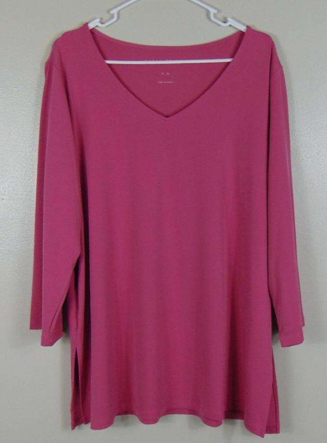Susan Graver Modern Essentials Liquid Knit Tunic Womens Top XL V-neck 3/4 Sleeve