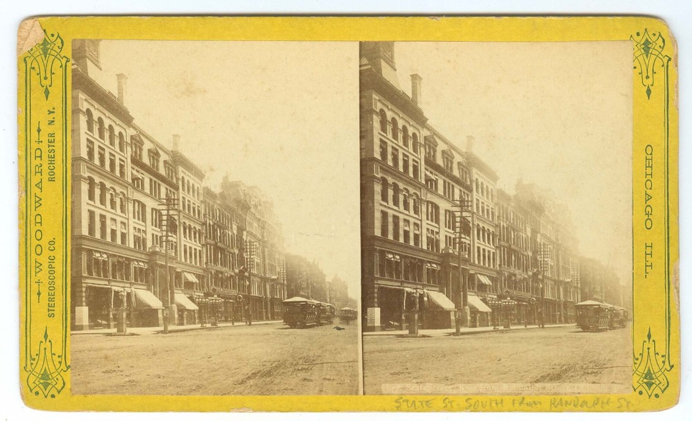 G0949~ CHICAGO IL – State Street South & Central Music Hall Stereoview