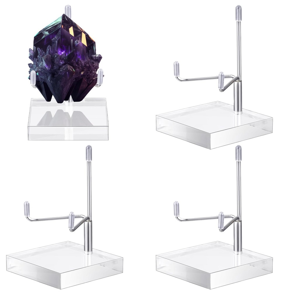 4 Adjustable Metal Arm Easel Stands with Acrylic Base for Rock Display